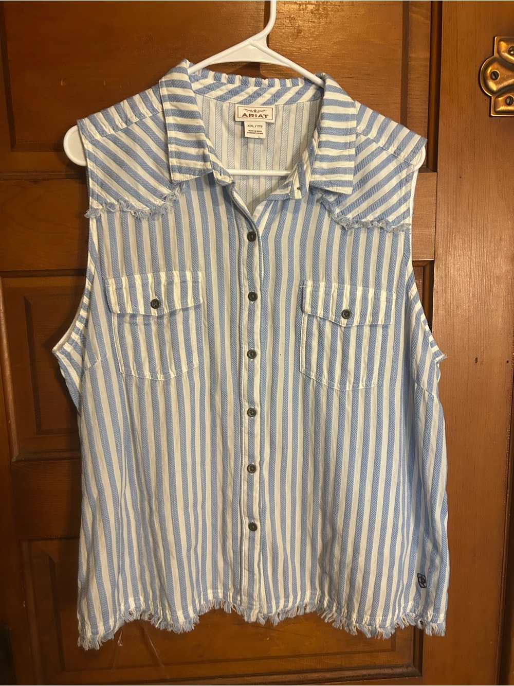 Ariat Blue & White Striped Sleeveless Button-Down Tank